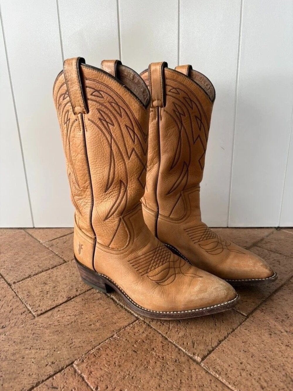 Frye Billy Cowboy Cowgirl Boots Light Tan Honey 8 - Picture 3 of 9